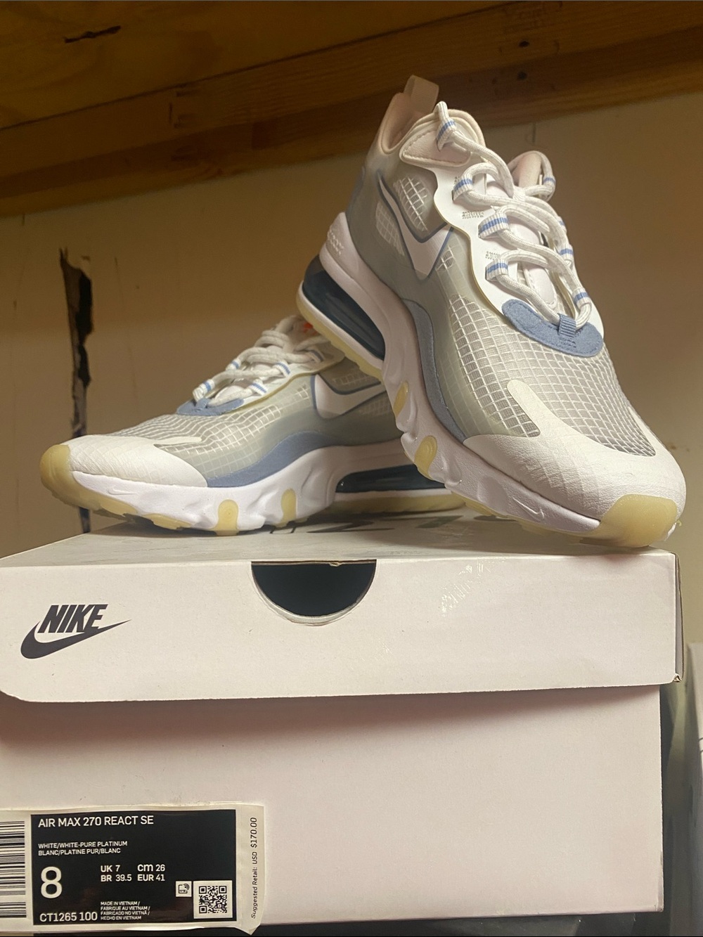 Nike Air Max 270 React SE - White, Light Blue, Cream